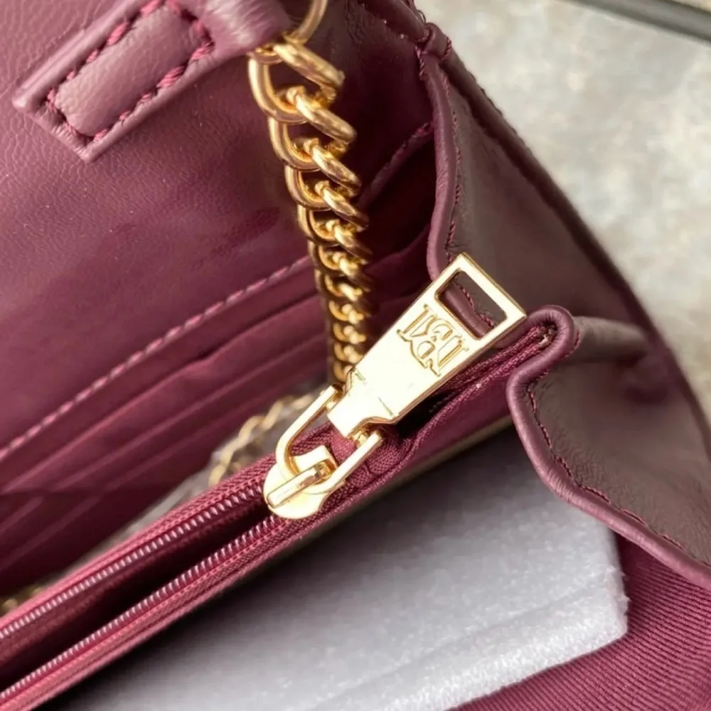 Badgely Mishka Women's Deep Plum Quilted Crossbody Wallet Gold Chain Strap NIP